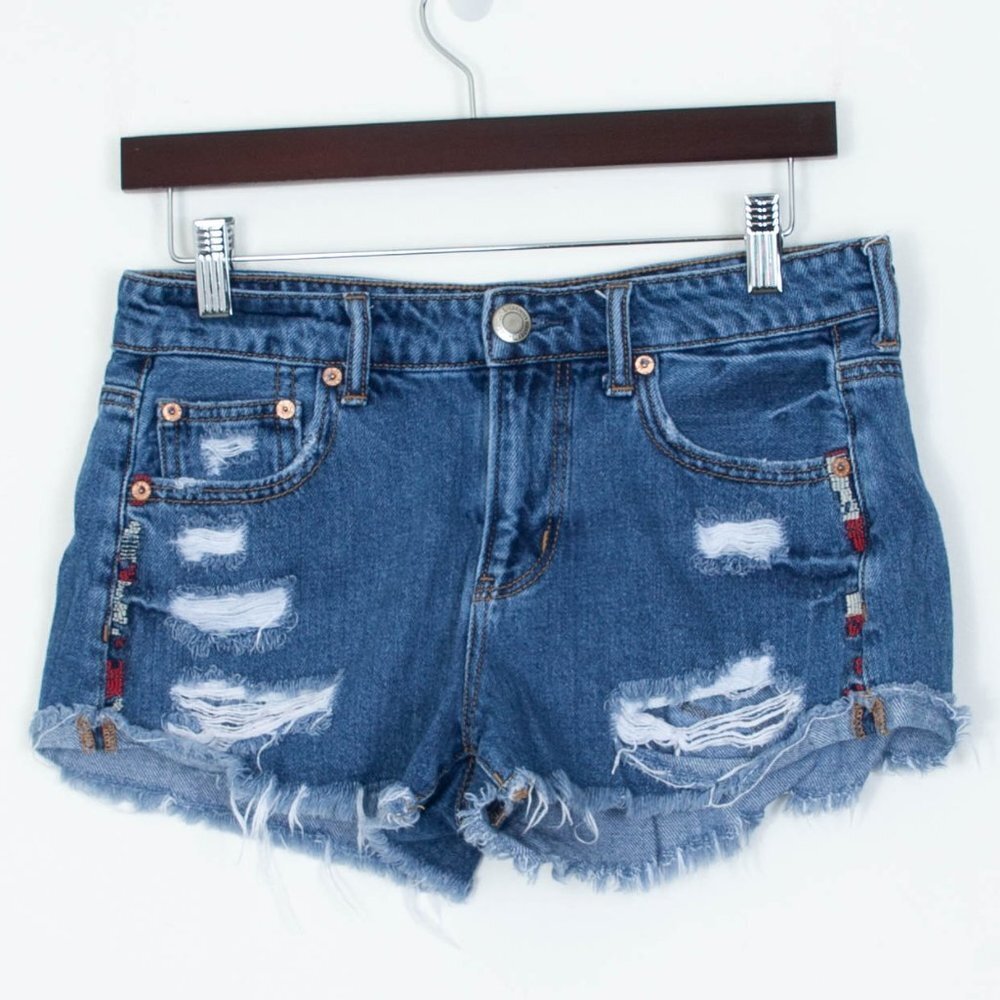 American Eagle‎ Distressed Tomgirl Shortie Denim Jean Shorts Size 4